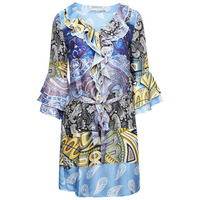 Soky & Soka PAISLEY PRINT BELTED A-LINE MINI DRESS – BLUE – L