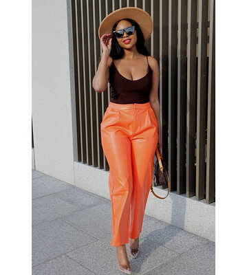 SETSOFRAN London Orange Faux Leather Pants S (8-10 UK) / Orange