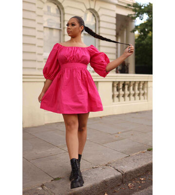 SETSOFRAN London Pink Poplin Dress Puff-sleeved XXL (16-18 UK) / Pink