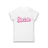 Bioworld Barbie Distressed Logo Ladies T-Shirt – White – S