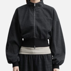 Black Brushed Denim Funnel Neck Jacket