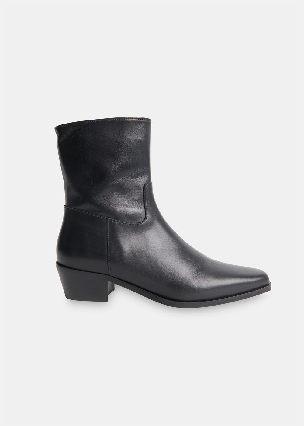 Black Clean Western Ankle Boot