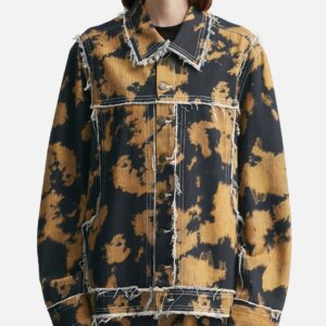 Bleached Effect Raw Edge Denim Jacket