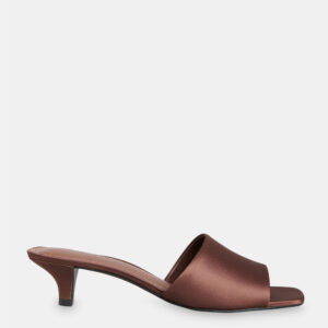 Brown Satin Slip On Heeled Mule