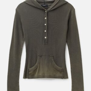 Button-Front Washed Hoodie