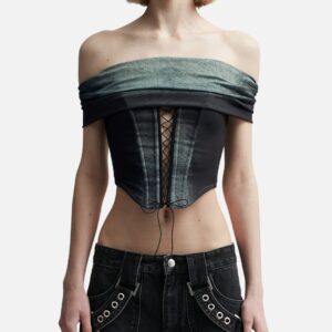 Denim Poly Laced Off Shoulder Corset
