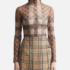 EKD Check Stretch Tulle Turtleneck Bodysuit