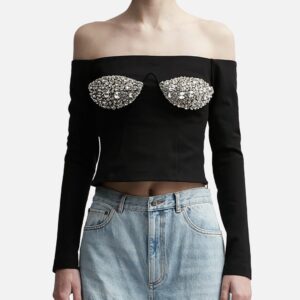 Embroidered Crystal Cup Long Sleeve Top Embroidered Crystal Cup Long Sleeve Top