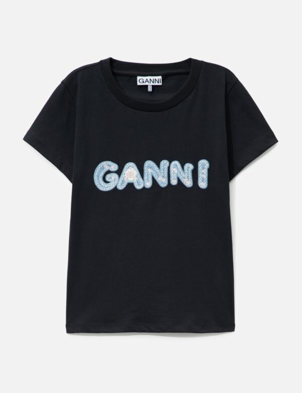 Ganni Logo Embroidery Baby Fit T-Shirt in Phantom