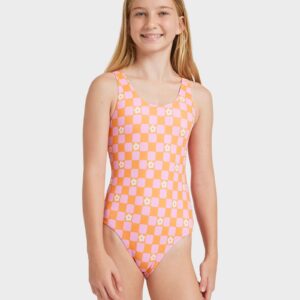 Girls 8-16 Flower Check One Piece