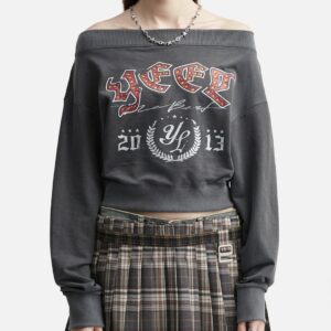 Graphic Off-shoulder Cropped Top Charcoal Graphic Off-shoulder Cropped Top Charcoal