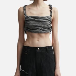 Gray Checkered Mix Ruched Top