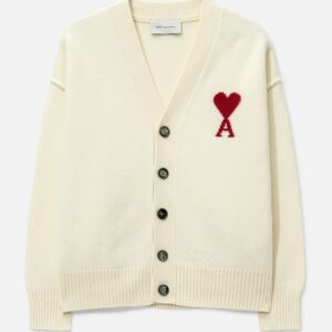 Natural Wool Cardigan With Contrasted Ami De Coeur