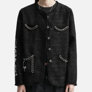 Painted Tweed Jacket With Chain Detail Black Painted Tweed Jacket With Chain Detail Black