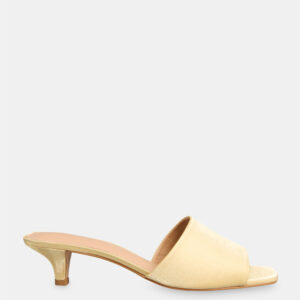Pale Yellow Satin Slip On Heeled Mule Pale Yellow Satin Slip On Heeled Mule