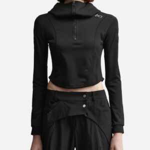 PATCH HIGH-NECK HOODIE TOP