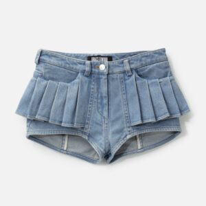 Pleats Washied Denim Shorts