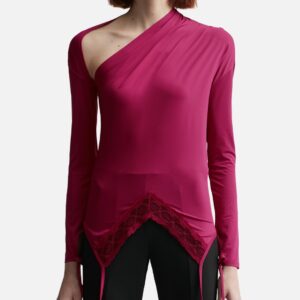 RED ASYMMETRY NECK JERSEY TOP