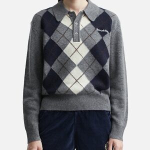 Serif Logo Argyle Cashmere Polo