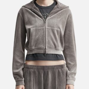 Shrunken Zip Up Hoodie with Crystal Hotfix Shrunken Zip Up Hoodie with Crystal Hotfix