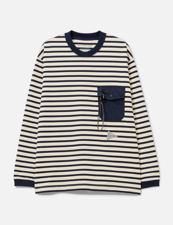 Stripe Pocket Long Sleeves T-Shirt in Black