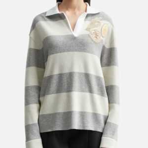 Striped Long Sleeve Wool Polo Shirt