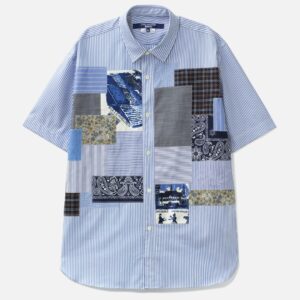Striped Short Sleeve Shirt With Mix Fabric Patchwork