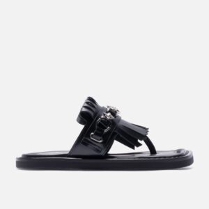 Studded Black Leather Slippers