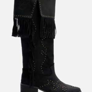 Studded Suede Fringe Boots Black Studded Suede Fringe Boots Black