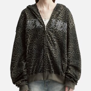 Studded Zip-up Hoodie Oversized Leopard Studded Zip-up Hoodie Oversized Leopard