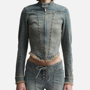 Sunset Wash Denim Jacket With Studs BLUE