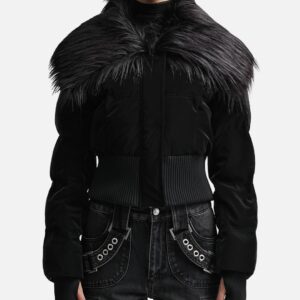 Velvet Latex Cropped Puffer Jacket