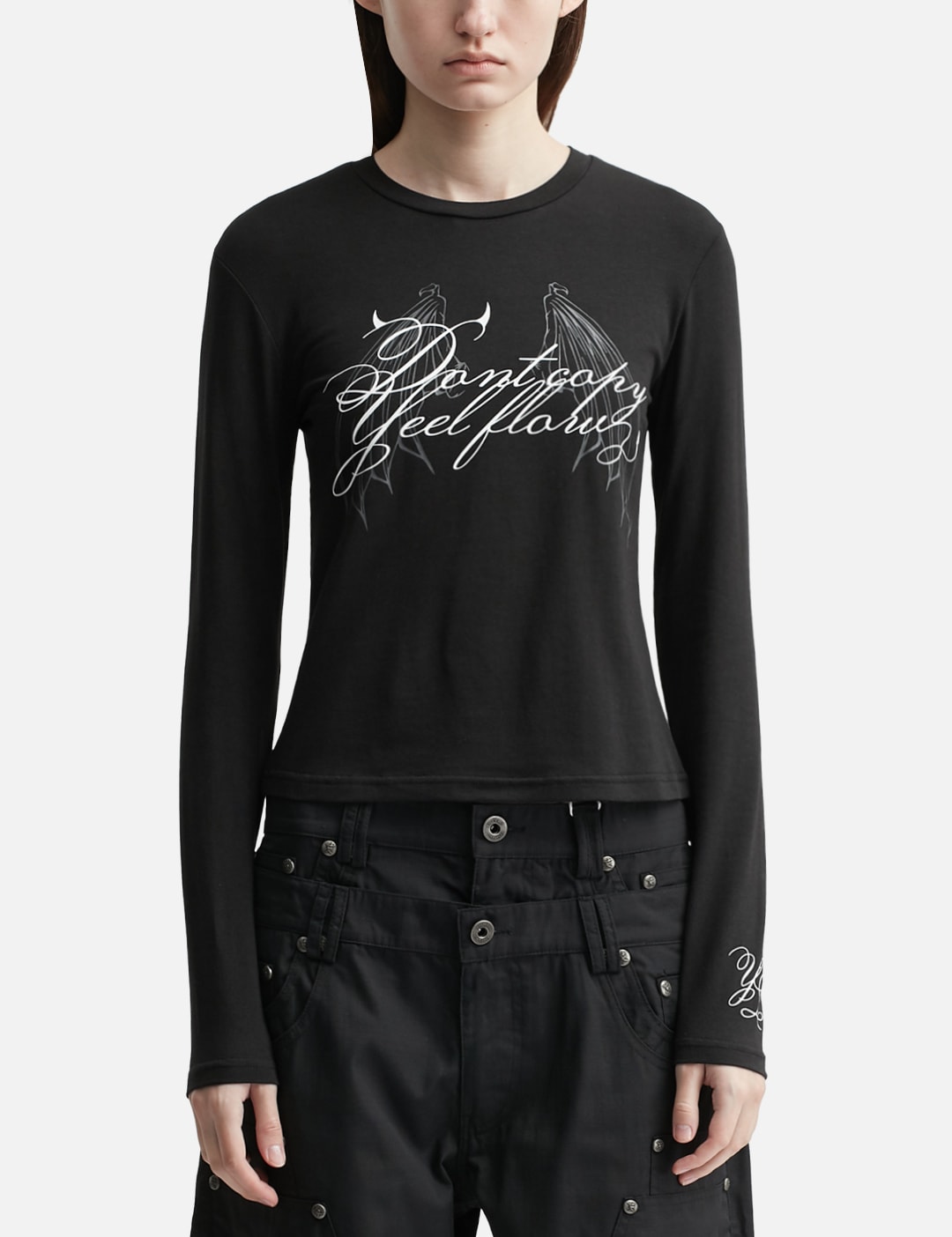 Wing Lettering Long Sleeve Top Black