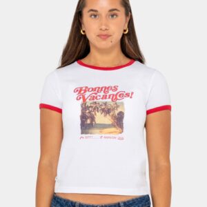 Womens Bonnes Vacances Ringer Baby T-Shirt Womens Bonnes Vacances Ringer Baby T-Shirt