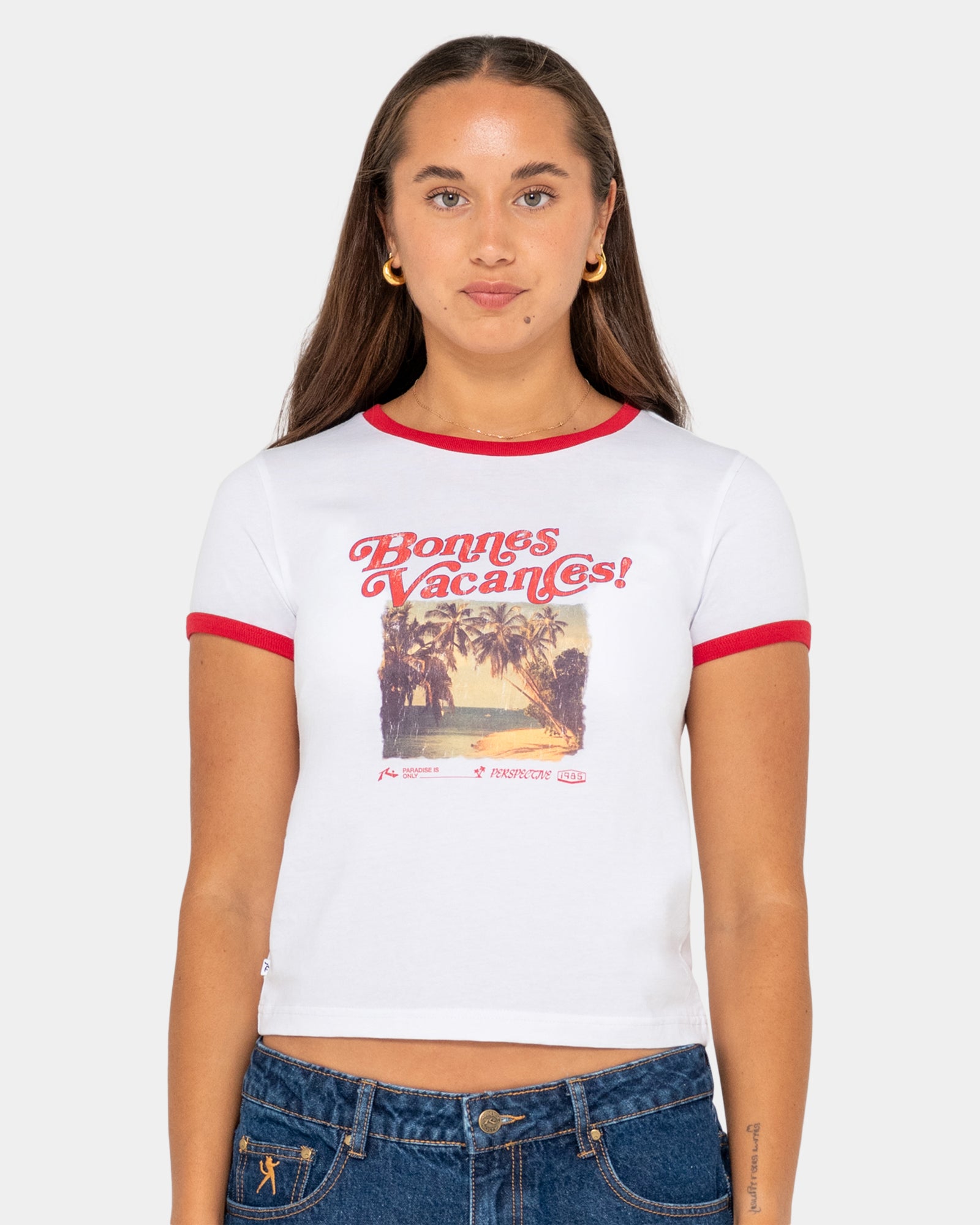 Womens Bonnes Vacances Ringer Baby T-Shirt