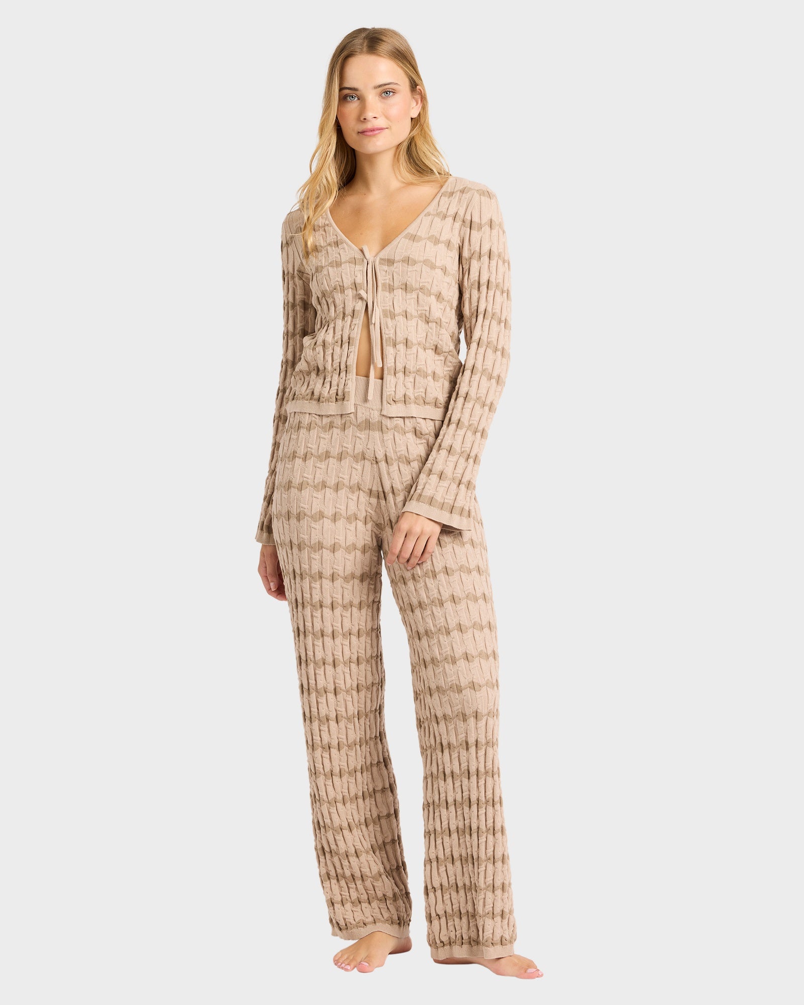 Womens Bubble Tides Elastic Waist Knitted Pants