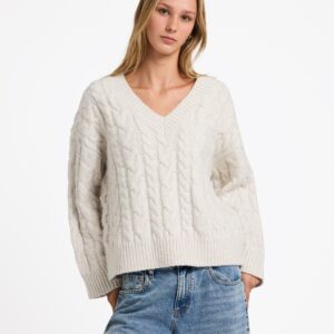 Womens Cable V Neck Sweater