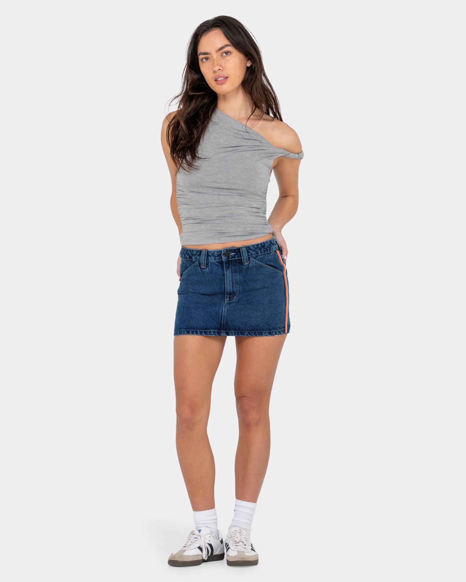 Womens Flip Mommy Low Rise Mini Denim Skirt