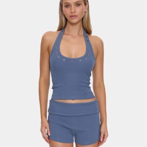 Womens Leving Easy Eyelet Halter Tank Top