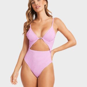 Womens Mini Wave Check One Piece Swimsuit