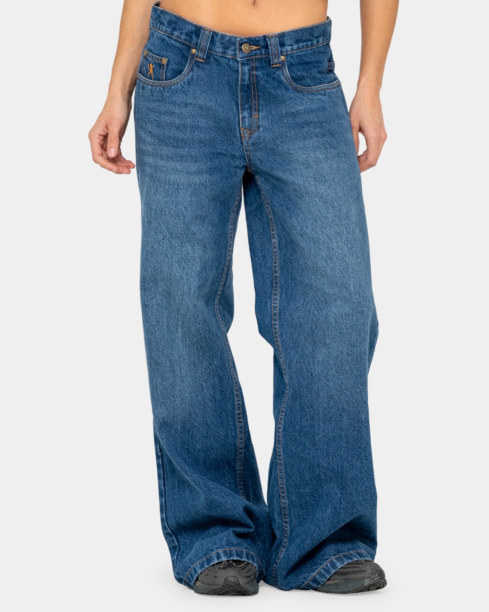 Womens Rip In Wendy Wide Low Rise Denim Jeans