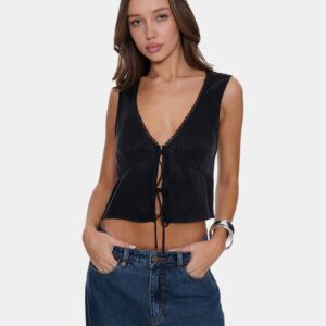 Womens Saige Tie Front Crop Top Womens Saige Tie Front Crop Top