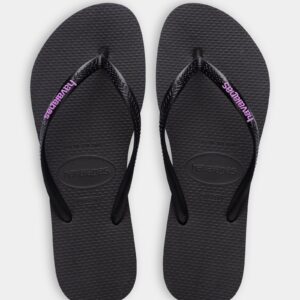 Womens Slim Rubber Logo Thongs